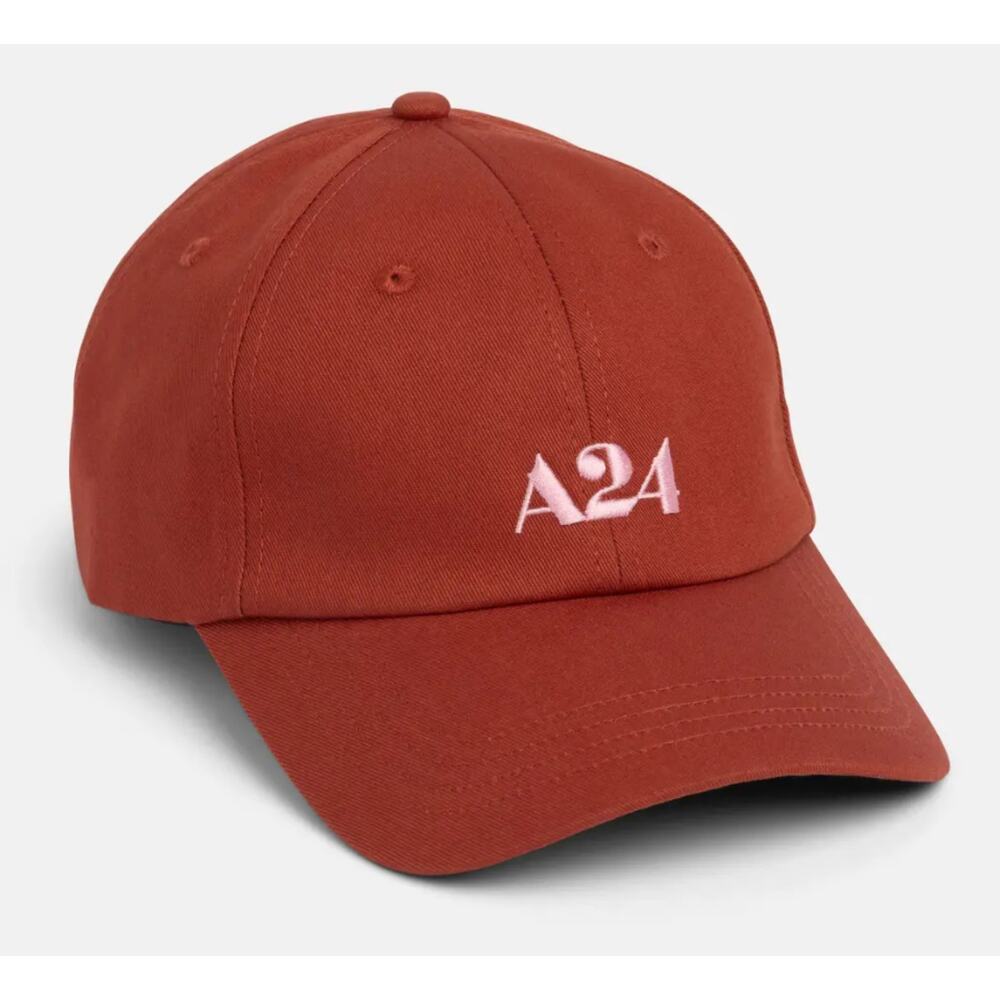A24 Spring Logo Hat Red Rust with Pink Embroidery - Picture 2 of 3